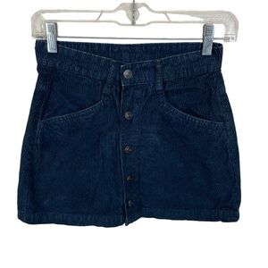Free people navy blue corduroy mini skirt button up fall casual size 4